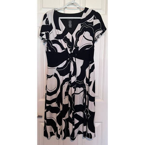 Kathy Roberts Women's Black White Short Sleeve V-Neck Dress Size 8 39" Long x 17